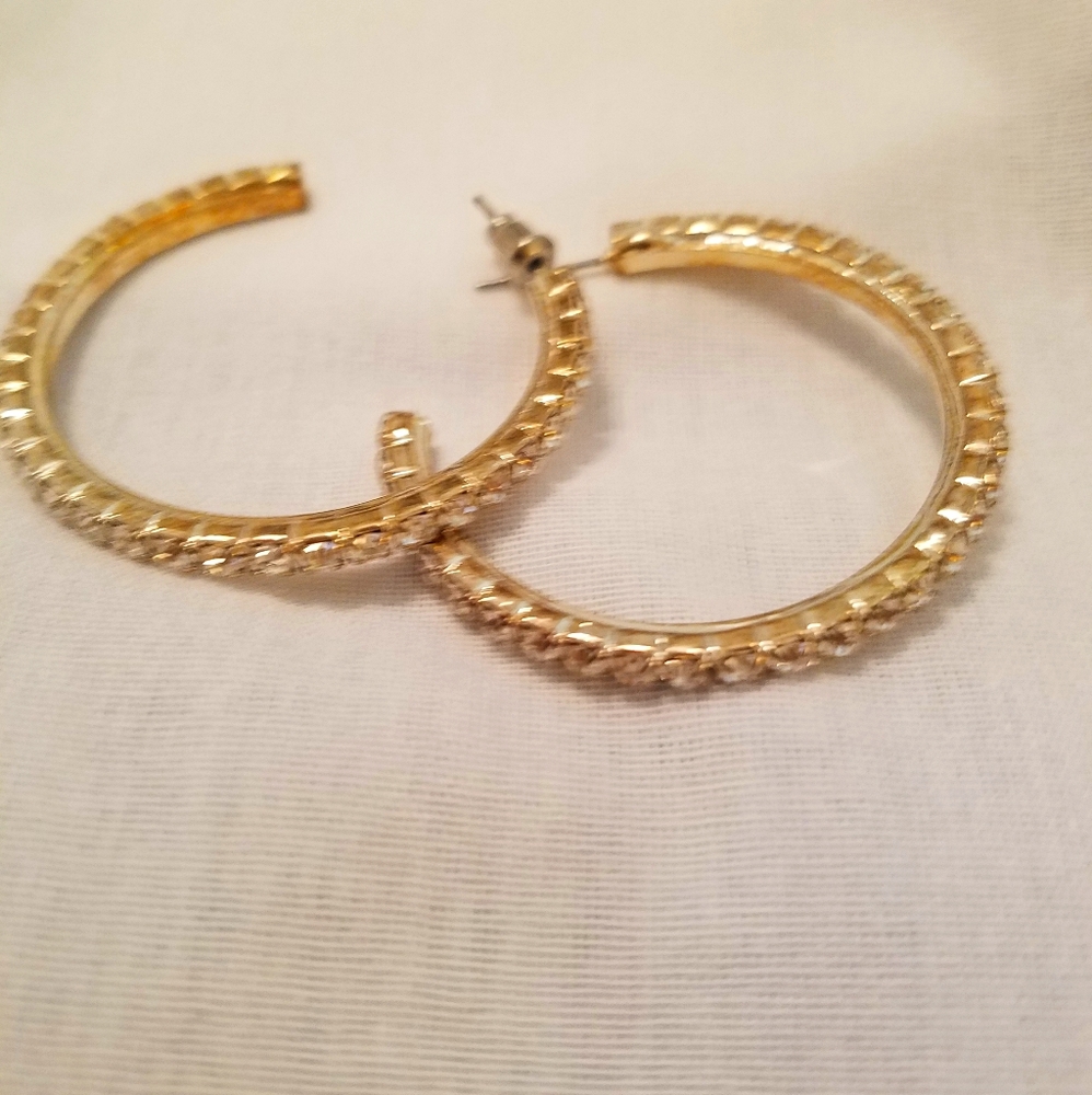 Gold and crystal pierced hoop earrings worn once